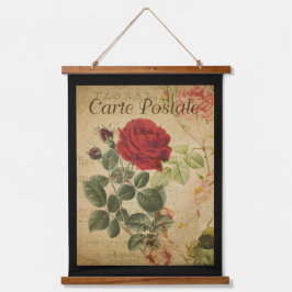 Con Marco De Madera Tapiz botánico vintage - fondo negro Rosa