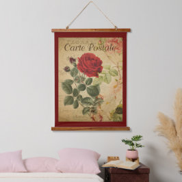 Con Marco De Madera Tapiz Botánico Vintage - Fondo Rojo Rosa