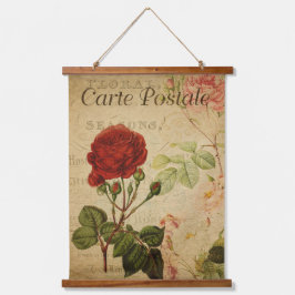 Con Marco De Madera Tapiz Botánico Vintage - Rosa Roja Francesa