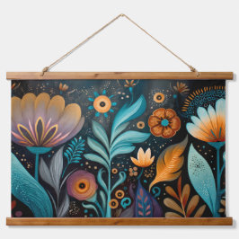 Con Marco De Madera Tapiz Floral Boho Moderno