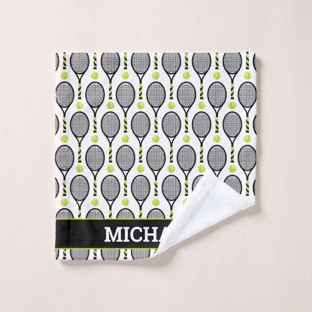 Con nombre 🎾 negro, verde, blanco 🎾 de tenis (Toallita)
