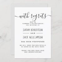 "Con Pesar" Anuncio de Boda Pospuesta en Blanco y