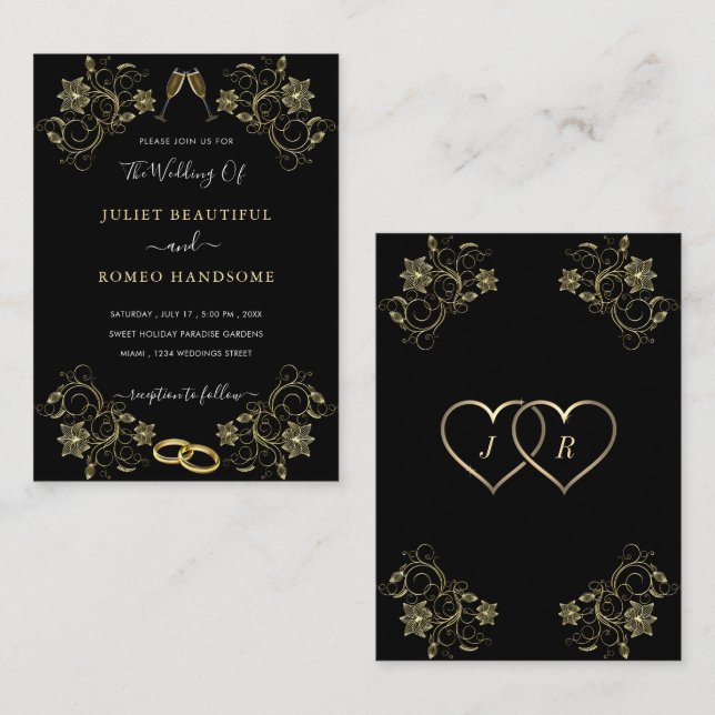 Con plantilla de invitaciones de boda con dorado s (Anverso / Reverso)