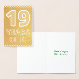 Con Relieve Metalizado 19° cumpleaños: audaz "¡19 años!" Tarjeta de Relie