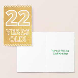 Con Relieve Metalizado 22º cumpleaños: audaz "¡22 años!" Tarjeta de Relie