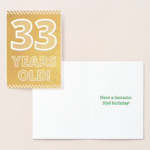 Con Relieve Metalizado 33 Aniversario: Audaz "¡33 AÑOS!" Tarjeta de Relie