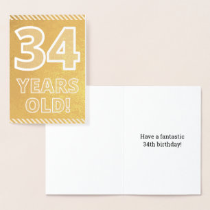Con Relieve Metalizado 34º cumpleaños: audaz "¡34 años!" Tarjeta de Relie