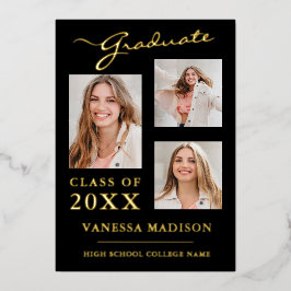 Con Relieve Metalizado 3 Foto de escritura moderna Invitación Black Gold 