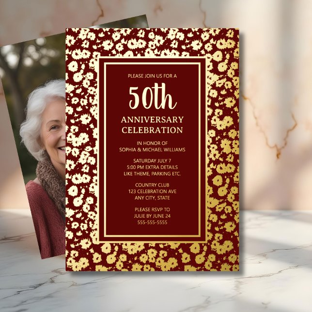 Con Relieve Metalizado 50.º aniversario Boda Invitación Dorada (Subido por el creador)