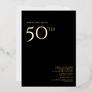 Con Relieve Metalizado 50.º aniversario Boda Invitación Negra y Oro
