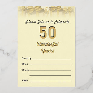 Con Relieve Metalizado 50.º Boda Aniversario Invitación