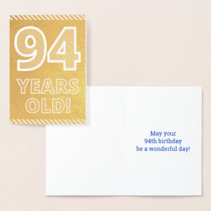 Con Relieve Metalizado 94 Aniversario: Audaz "¡94 AÑOS!" Tarjeta de Relie