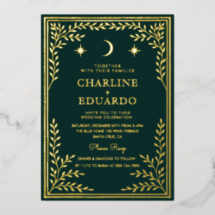 Con Relieve Metalizado Adorno de hiedra verde bosque Invitación de boda
