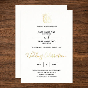 Con Relieve Metalizado Anillos de Boda Invitación Minimalista Moderna