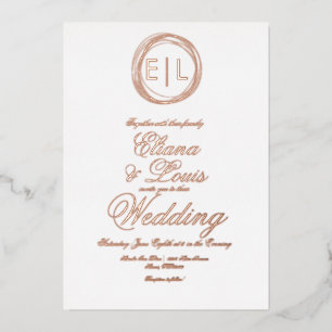 Con Relieve Metalizado Anillos de Logotipo en Negrita Invitación de Boda 