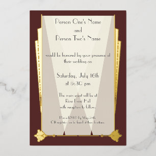 Con Relieve Metalizado Arte Deco Elegante en Invitación de Papel de Hojal