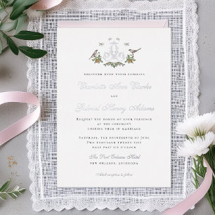Con Relieve Metalizado Aves amorosas "A" Invitación a la boda de un Relie