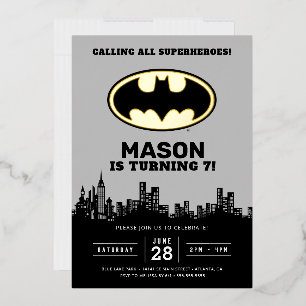 Con Relieve Metalizado Batman - Ciudad de Gotham Invitación de Cumpleañ