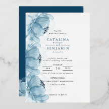 Boda Floral Azul Polvoriento Acuarela Invitación c