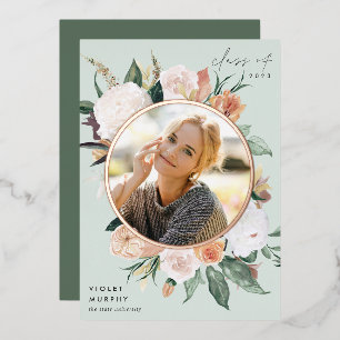 Con Relieve Metalizado Boho Blooms   Invitación de graduación de fotograf