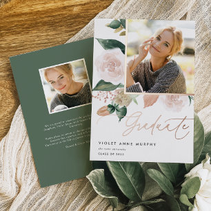 Con Relieve Metalizado Boho Blooms Invitación de graduación de fotograf