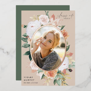 Con Relieve Metalizado Boho Blooms   Invitación de graduación de fotograf
