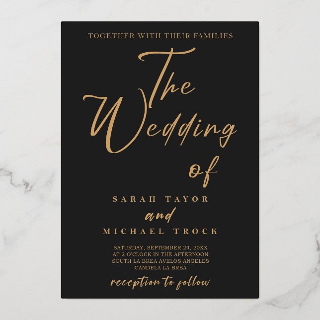 Con Relieve Metalizado Caligrafía Gold Elegant | Invitación a Black Matte (Anverso)