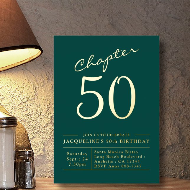 Con Relieve Metalizado Capítulo 50 Invitación Cumpleaños 50 Verde Dorado (Subido por el creador)