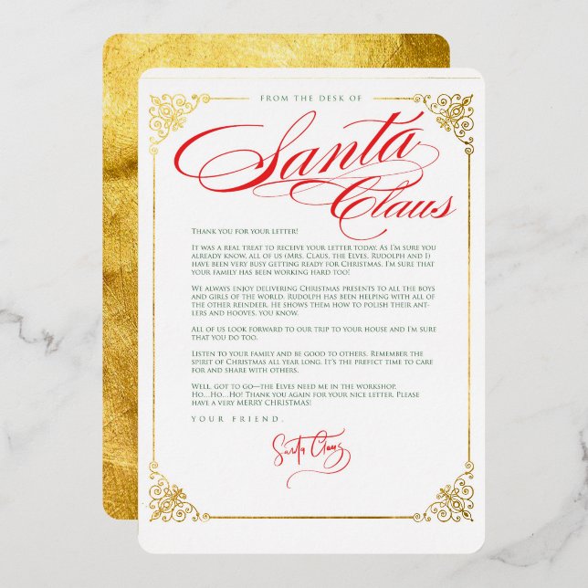 Con Relieve Metalizado Carta de agradecimiento de Santa Claus Invitación  (Anverso/Reverso)