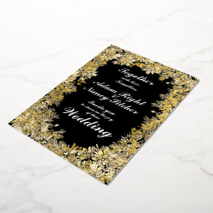 Con Relieve Metalizado Cartel de flores de Sepia en invitación a la boda 