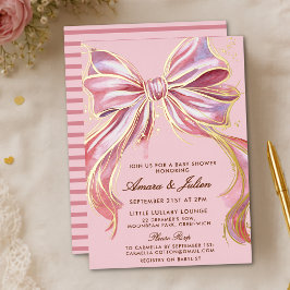 Con Relieve Metalizado Chic Rosa Couture Acuarela Invitación para Baby Sh