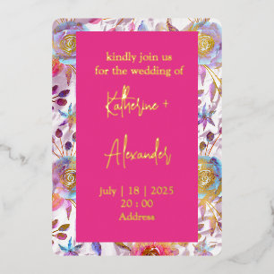 Con Relieve Metalizado Clásicos de la invitación floral de boda rosa Lily