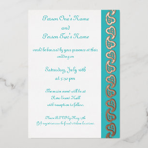 Con Relieve Metalizado Corazones Paisley Dulces en Invitación de Hoja de