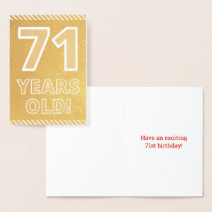 Con Relieve Metalizado Cumpleaños 71: Audaz "¡71 AÑOS!" Tarjeta de Reliev