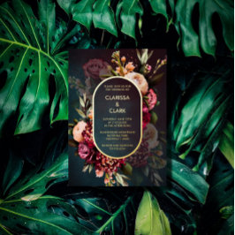 Con Relieve Metalizado Dark Moody Bold Floral Marsala Boda Invitación Rel