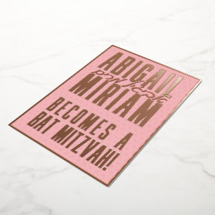 Con Relieve Metalizado Divertida invitación moderna en hebreo para Bat Mi