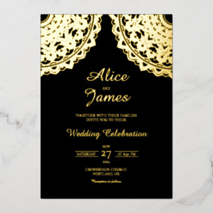 Con Relieve Metalizado Doble Mandala Superior Elegante Invitación de Boda