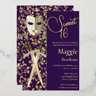 Con Relieve Metalizado Dulce de Masquerade Medieval 16 Invitación