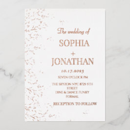 Con Relieve Metalizado El oro rosa moderno deja la invitación a la boda