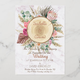 Con Relieve Metalizado Elegante Boda Floral de Acuarela | Invitación