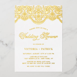 Con Relieve Metalizado Elegante brocado floral de encaje Invitación de la