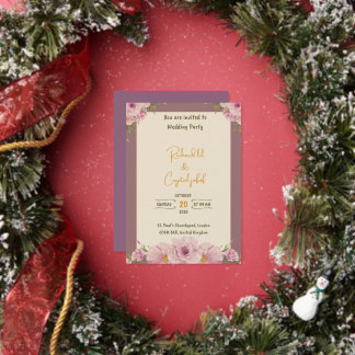 Con Relieve Metalizado Elegante color de agua rosa Invitación a la boda f