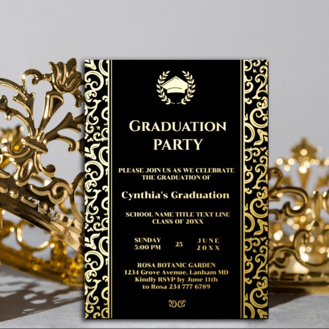 Con Relieve Metalizado Elegante invitación a graduación de marco de Relie (Elegant Foil Frame Graduation Invitation Foil Invitation #zazzlemade #royalinvitation #realfoil )
