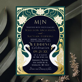 Con Relieve Metalizado Elegante invitación a la boda de cisnes de estilo