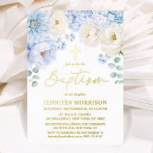 Elegante invitación de bautizo de niño en azul pol