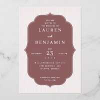 Elegante Invitación de Boda a Rayas Granate