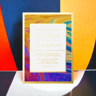 Con Relieve Metalizado Elegante Invitación de Boda Abstracta Dorada Sin C