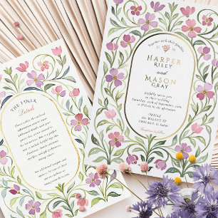 Con Relieve Metalizado Elegante Invitación de Boda Art Nouveau Floral Acu