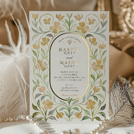 Con Relieve Metalizado Elegante Invitación de Boda Art Nouveau Floral Acu
