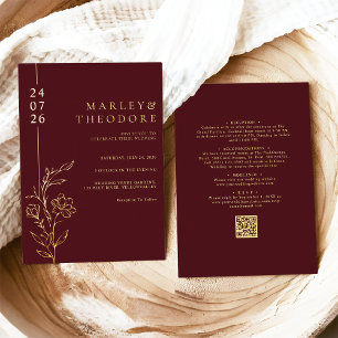 Con Relieve Metalizado Elegante Invitación de Boda Burgundy Todo en Uno D